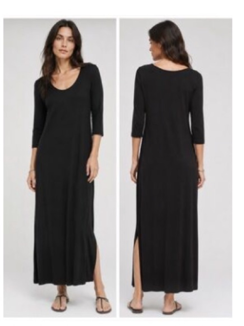 Garnet Hill 3/4 Sleeve Maxi Dress Navy Blue Pima Cotton Sz Small
